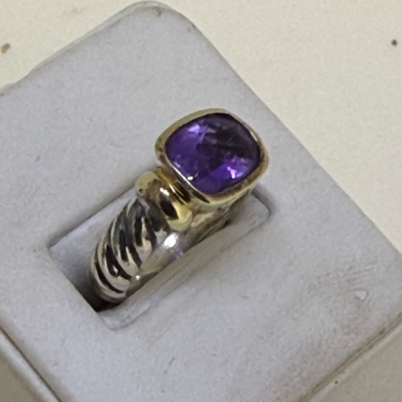 David Yurman 14K Yellow Gold & Sterling Silver Amethyst Noblesse Cable Ring Sz 6 - Picture 16 of 16